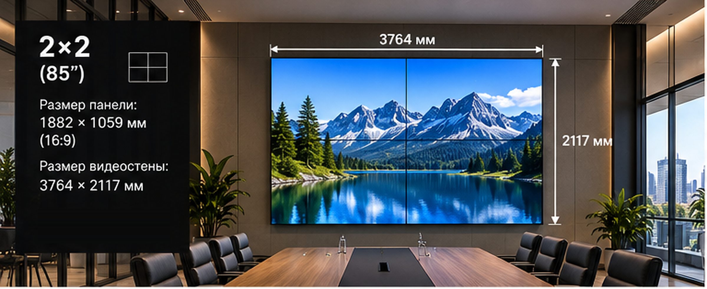 Видеостена 2×2 из панелей 85″